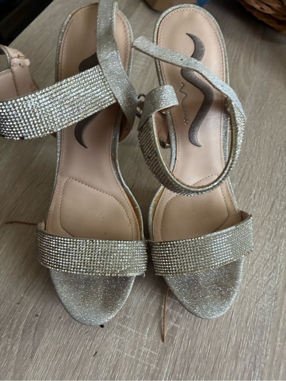 Gold Glitter Rhinestone Block Heel Sandals - Women